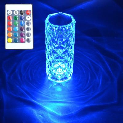 China Rose Luxury Crystal Diamond Wireless Touch Desk Fill Light Portable Modern LED Night Light Bedroom Lamp Table for sale