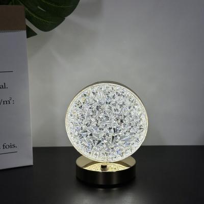 China Modern European Style Circular Crystal Table Lamp Touch Control USB LED Rechargeable Night Lights for Bedroom for sale