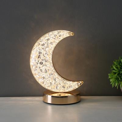 China Modern Creative Acrylic Moon Crystal Table Lamp Touch Wireless Bedside LED Night Lights For Hotel Bar for sale