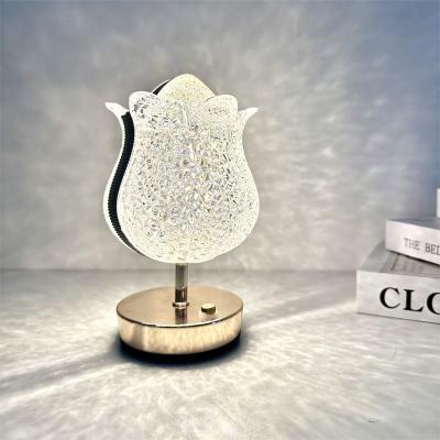 China Rose Crystal Switch Simple Touch Decorative Table Lamp Bedside Desk Light LED Reading Lamp Modern Modern Rechargeable Lighting for sale