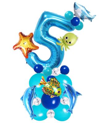 China Birthday Party Favor Toy 40 Inch Ocean Sea Animal Number Columns Marine Balloons For Pool Party Wrap Up Dress Up Boy Birthday Baby Shower Glamping Deco for sale