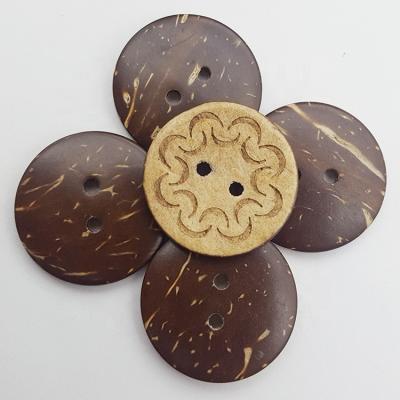 China Viable BYY Factory Wholesale Custom Buttons Two Holes Coconut Laser Logo Buttons For Shoes for sale