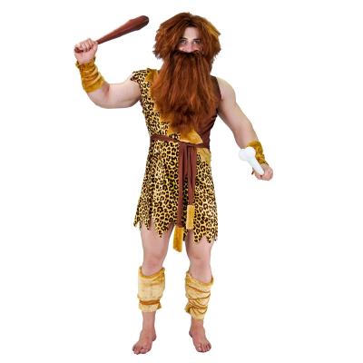 China Funny Ancient Wild Man Dress Halloween Performance Clothing Cosplay Caveman Leopard Costumes For Men for sale