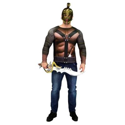 China Polyester Halloween Party 3D Digital Printing Mens Gladiator National Style Long Sleeve T-shirt Costume for sale