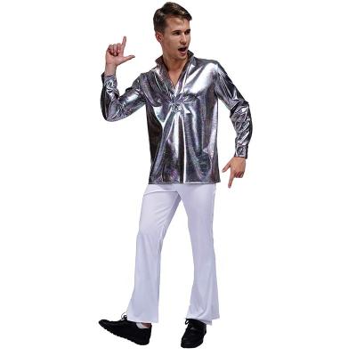 China Polyester Halloween Party Costume Adult Men's 1970s Disco Fancy Dress Shiny Disco Dance Wear for sale