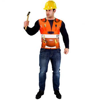 China Career 3D Printing Digital Men's Construction Building Worker Long Sleeve T-Shirt Halloween Role Play For Men for sale