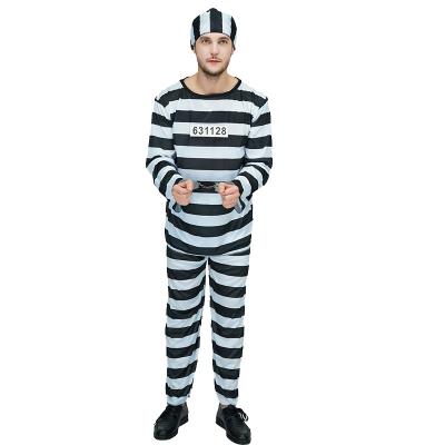 China Adult Scary Men's Prisoner Costumes Halloween Party Cosplay Fancy Dress Prisoner Costume for sale