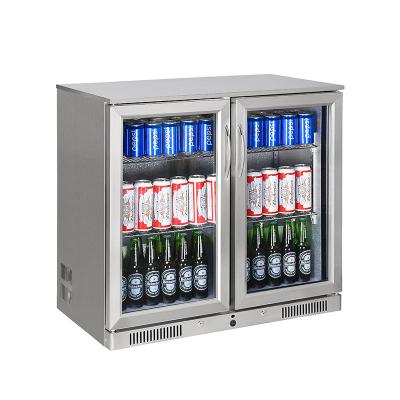 China SC-208F Single-temperature Double Glass Door Embossed Beer Bottle Cooler Aluminum Material Interior Bar Fridge for sale