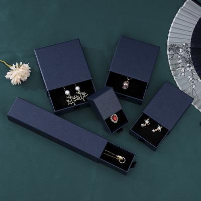 China Recycled materials in stock color high quality dark blue paper gift box for jewelry necklace earrings bracelet package box with good price for sale