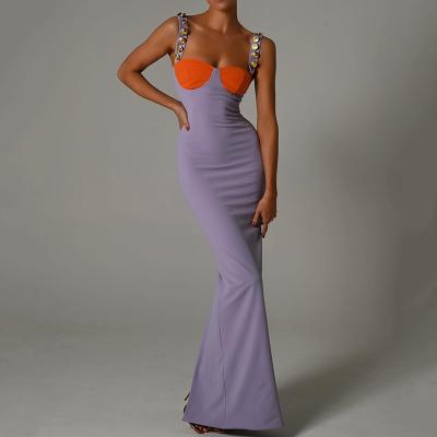 China 2022 Summer Sexy Ladies High Neck Matching Bandage Color Strap High Low Split Prom Dress for sale