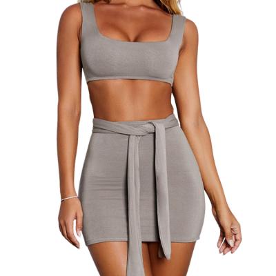 China QUICK DRY 2022 Summer Women Two Piece Skirt Set 2 Piece Sexy Streetwear Hollow Out Tracksuit Outfits for sale