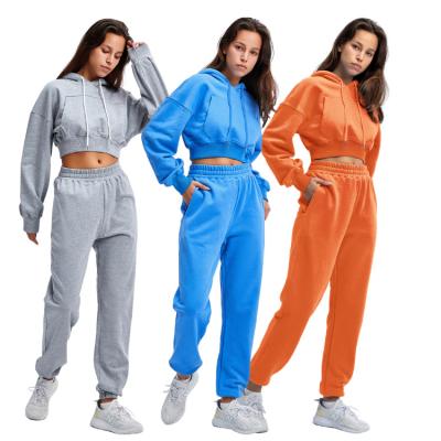 China Fashion Breathable Custom Sport Casual Crop Top Hoodie And Tracker Women Set Tracksuits Sports Tracksuit for sale