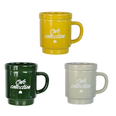 China Stocked Ceramic Coffee Mugs Set Plain White/Yellow Wholesale/Gray/Green Porcelain Mugs Manufacturers With Ceramic Lid, Logo Customized for sale