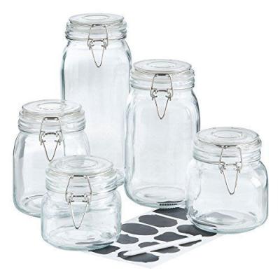 China Clear Minimalist 2.1L 1.5L 1L 750Ml 500Ml/ Snap-In Sealed Glass Food Storage Jar Decorative Large Size Clip Top With Silk Print for sale