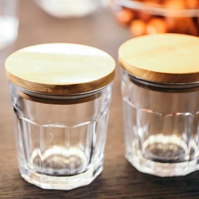 China Minimalist Kitchen Square/Round Container Condiment Set Baby Food Storage Coffee Glass Airtight Canister With Bamboo/Wooden Lid for sale