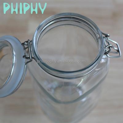 China Large Size Stocked Recycle Stainless Steel Glass Wire Jar Airtight Canning Canister Set With Clip Top Machine Pressed Glass Lid for sale