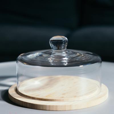 China China Stocked Wholesale Round Extra Large Baking Cake Acacia Tea / Wooden Bamboo Food Tray For Serving Buffet With Borosilicate Glass Dome for sale