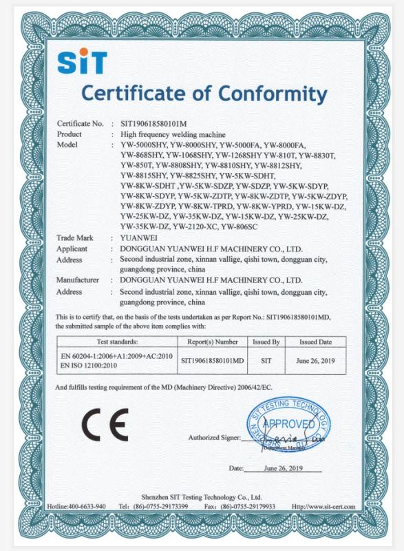 CE - Dongguan Yuanwei High Frequency Machinery Co., Ltd.