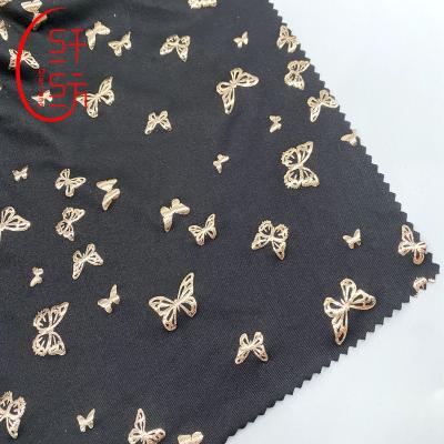 China Sales Gold Foil Fabric 4 Way Stretch Polyester Hot Stretch Spandex Fabric Two Sided Brushed Super Soft Super Soft For Garment Wear Dress Dress for sale