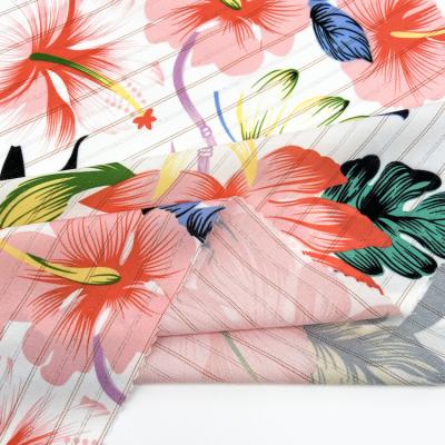 China Anti-Static Floral Pattern With Lurex Gold Printed Poly Fabric for sale