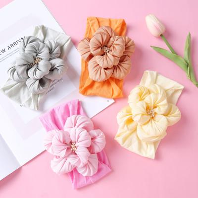 China Flower Headband Baby Hair Accessories Soft Newborn Nylon Hair Band Elastic Floral Flower Headband For Baby for sale