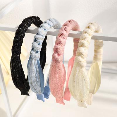 China PRETTY New Stylish Designer Headband Simple Solid Color Hair Accessories Lace Up Knot Hairband Braided Headband for sale