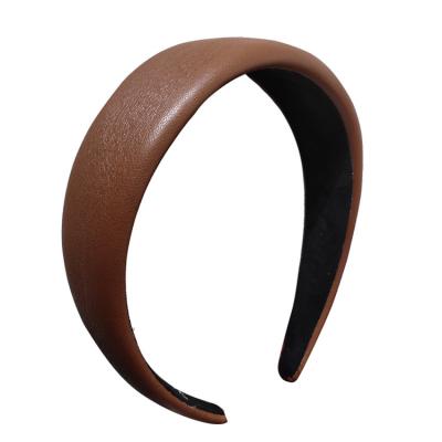 China Fashion headband women headband accessories new simple color leather sponge padded PU headband beauty for sale