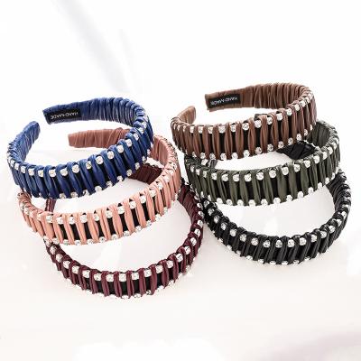 China New Fashion Hair Accessories Elegant Handmade Women Wrap PU Leather Faux Stone Braided Crystal Diamond Headband for sale