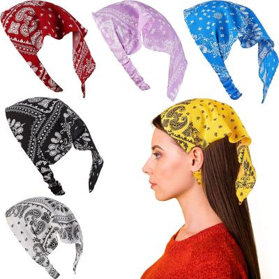 China Fashionable Accessories Chiffon Hairband Bandana Scarf Turban Triangle Headband Paisley Floral Printed Elastic Headwrap for sale