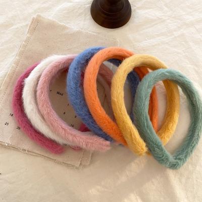 China PRETTY Style Wholesale Fashion Fur Headbands Women Girls Solid Color Makeup Face Wash Cute Soft Blue Pink Fleece Headbands for sale