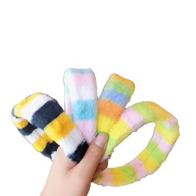 China LOVELY Fashionable Winter Rainbow FAUX Fur Plush Headband Spa Hairband Women Girls Fur Hair Accessories Headbands For Home Living for sale