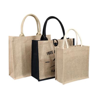 China 2022 Promotion Wholesale Reusable Tote Bag Jute Custom Large Jute Hemp Beach Canvas Hessian Bag for sale