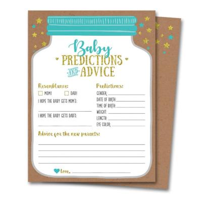 China Europe 50 Mason Jar Gender Neutral Boy Or Girl Baby Shower Prediction Board Game Cards Baby Shower Decorations Thank You Cards for sale