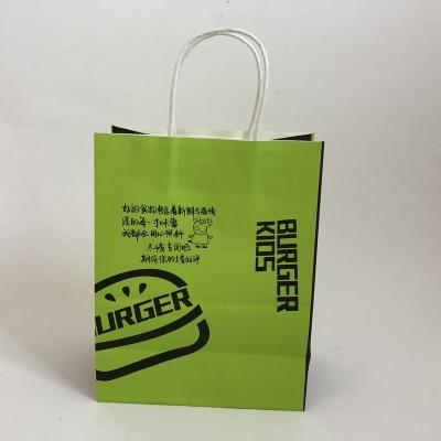 China Recyclable Take Out Fast Food Hamburger Fried Chicken Fries Design Kraft Paper Cute Food Wrapped Bag With Handles Customized Logo Printed for sale