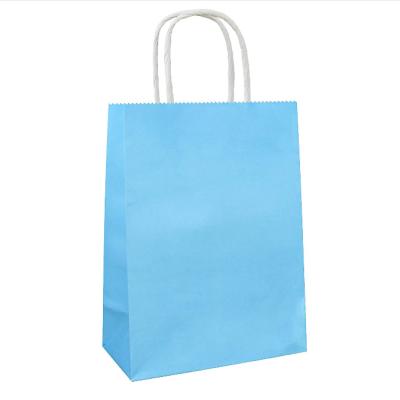 China Recyclable Eco Friendly High Quality Vivid Light Blue Colored Kraft Paper Bag With Colorful Sturdy Handle Perfect For Candy Favor DIY Bag for sale