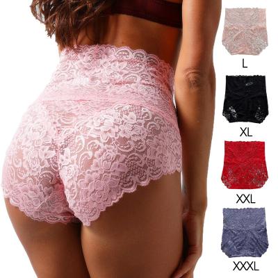 China Ransparent Antibacterial Plus Size Underwear Ladies Designers Lace Women Seamless Panties High Waist Brief for sale