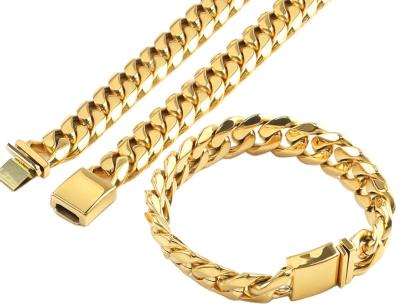 China Fashion Hip Hop Jewelry 18k Gold Plated Mens Stainless Steel Cuban Link Chain Bracelets for sale