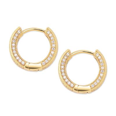 China CLASSIC Fashion Hip Hop 18K Gold Plated Full Diamond Earrings Jewelry Women Statement Clip On Circle Earrings for sale