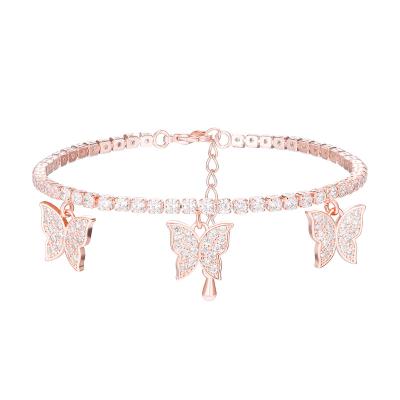 China Hiphop Hip Hop 18K CZ 3A Gold Plated Zircon Iced Out Butterfly Bracelets Women Jewelry Luxury Tennis Bracelet for sale