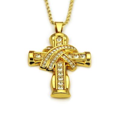 China Hot Sale Hip Hop Jewelry 18K Lced Gold Plated Out Of Chain Diamond Cross Pendant Necklace for sale