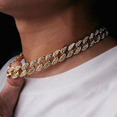 China Hiphop 15mm Miami Hip Hop Jewelry Mens Iced Out Cuban Link Trendy 18K Gold Necklace Men Plated Cuban Link Chain for sale