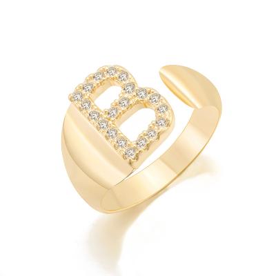 China Fashion Luxury Adjustable Chunky Rings Personalized Micro Zircon Inlaid Gold Plated Initial Ring For Women for sale