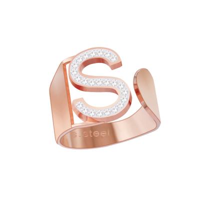 China Fashion Custom Stainless Steel Chunky Rings Luxury Letter 18K Gold Plated Opening Initial Ring For Women for sale