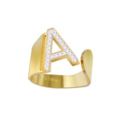 China Fashion Give Sample For Free Gold Plated Stainless Steel Ring Chunky Opening Letter Initial Ring For Women for sale