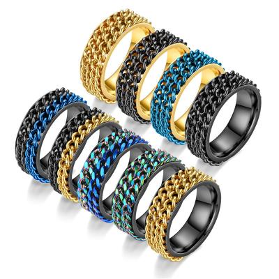 China CLASSIC Luxury Stainless Steel Chain Cook Double Gold Rings Fashion Finger Ring Couples Man Shunky Rings for sale