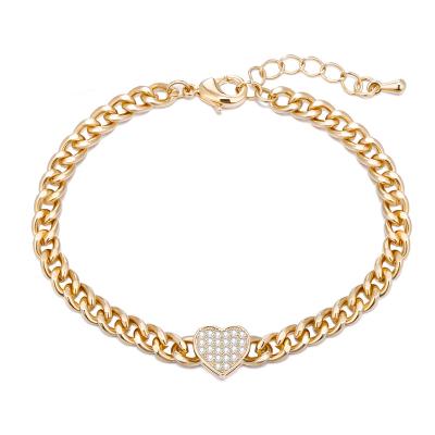 China Wholesale Fashion Women Gold Link Chain Cubic Zircon Charm Silver Plated Heart Shaped Bracelet & Bangles for sale