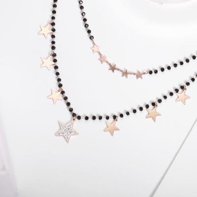 China Fashion Stainless Steel Gold Layered Necklace Setting Crystal Star Pendant Gold Necklace For Women Jewelry for sale