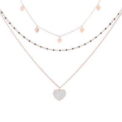 China Fashion Hot Selling Light Stainless Steel Jewelry Heart Necklace Luxury Heart Zircon Necklace For Woman for sale