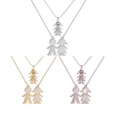 China Fashion Classic Cute Doll Gold Plated Necklace With Zircon Copper Children Necklace Dangling Beach for sale