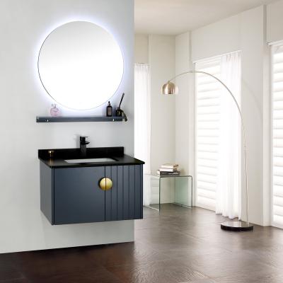 China Modern Wall Hanging Bathroom Cabinet Dresser Wash Basin Rock Panel One Basin Light Luxury Solid Wood for sale